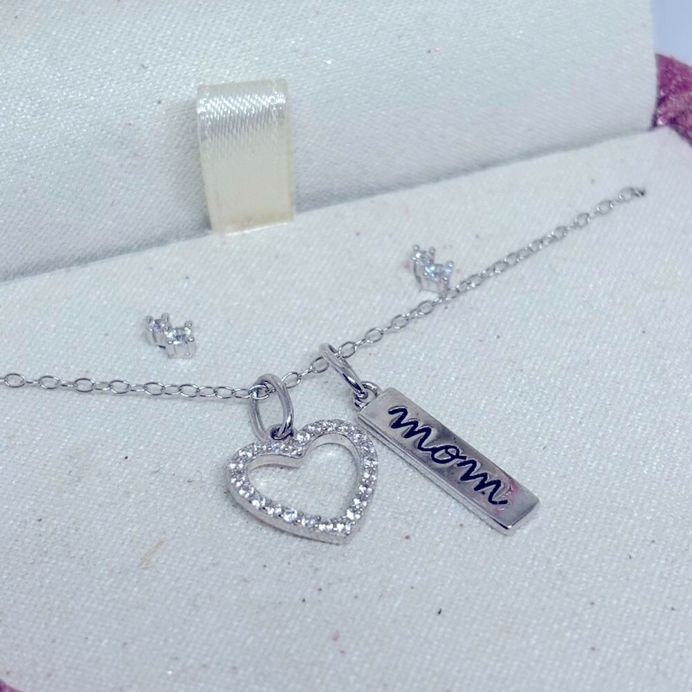 NWT Macy’s Sterling Silver Cubic Zirconia Necklace & Earring Boxed Set